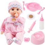 Toy Choi's 16 Inch Interactive Baby Doll Pink - Talking Feeding Dolls with Different Sounds and Accessories, Pretend Play Preschool Toys Gift for Toddlers 2 3 4 5+ Year Old Girls Boys