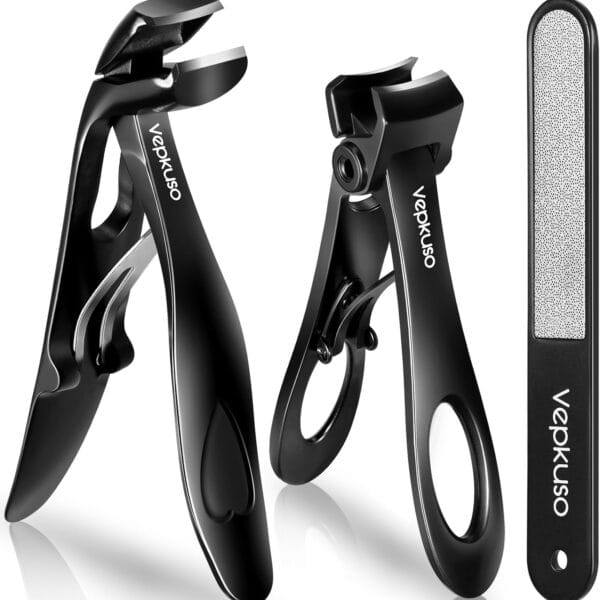 Nail Clippers for Seniors, Wide Jaw Fingernail Clippers and Angled Head Toenail Clippers for Thick Nail, Professional German Nail Clippers for Men, Women&PregnantBlack