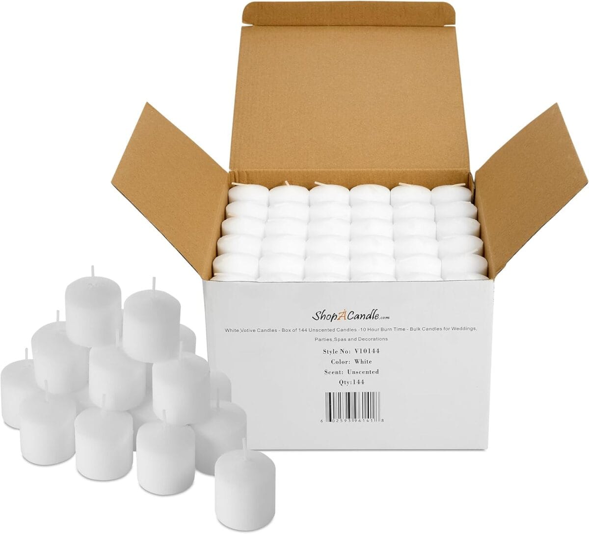 Bulk Pack of 144 White Votive Candles - Box of 144 Unscented Candles - 10 Hour Burn Time - Bulk Candles for Weddings, Parties, Spas and Decorations