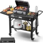 Leteuke Grill Cart for Blackstone Griddle, Portable Outdoor Grill Table, Foldable Cart Table with Wheels for Ninja, Griddle Stand Fit 17 Inch Or 22 Inch, BBQ Prep Tables with Seasoning Tray