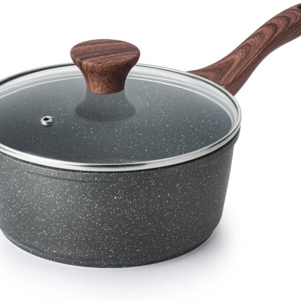 SENSARTE Nonstick Saucepan with Lid, 1.5 Quarts Small Pot with Swiss Granite Coating, Stay-cool Handle, Multipurpose Handy Sauce Pot Small Kitchen Cooking Pot, Induction Comptable, PFOA Free