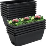 12Pcs 17Inches Rectangle Planter Box with Drainage Holes and Trays Plastic Planters Flower Boxes Pots for Indoor Outdoor Plants Patio Garden Home Decor Porch Yard (Black)