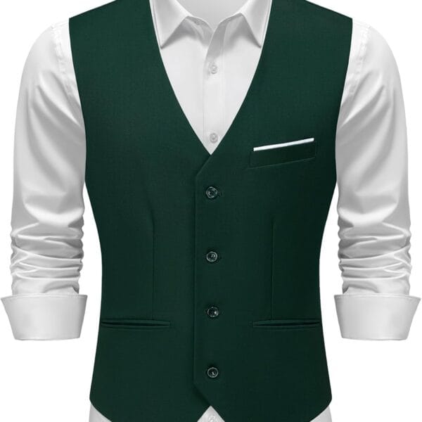 MAGE MALE Men's Suit Vests Casual Formal Dress Vest Business Slim Fit Waistcoat Vest with 3 Real Pockets for Suits Tuxedo