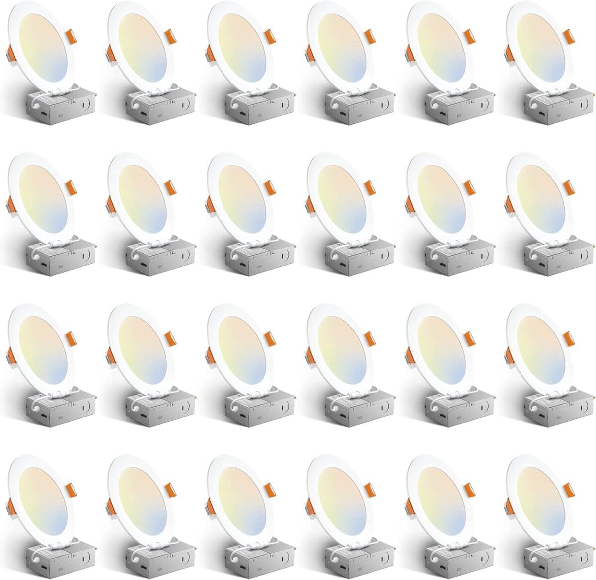 Amico 24 Pack 6 Inch 5CCT Ultra-Thin LED Recessed Ceiling Light with Junction Box, 1050LM Brightness, Dimmable Canless Wafer Downlight, 12W, ETL&FCC