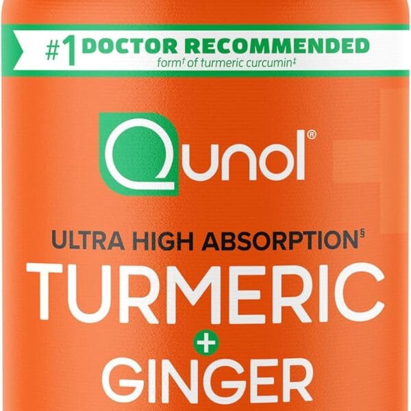 Qunol Turmeric and Ginger Capsules, 1000mg Turmeric Supplement, Ultra High Absorption to Support Joint Health, #1 Doctor Recommended Form of Turmeric Curcumin, 120 Count (Pack of 1)