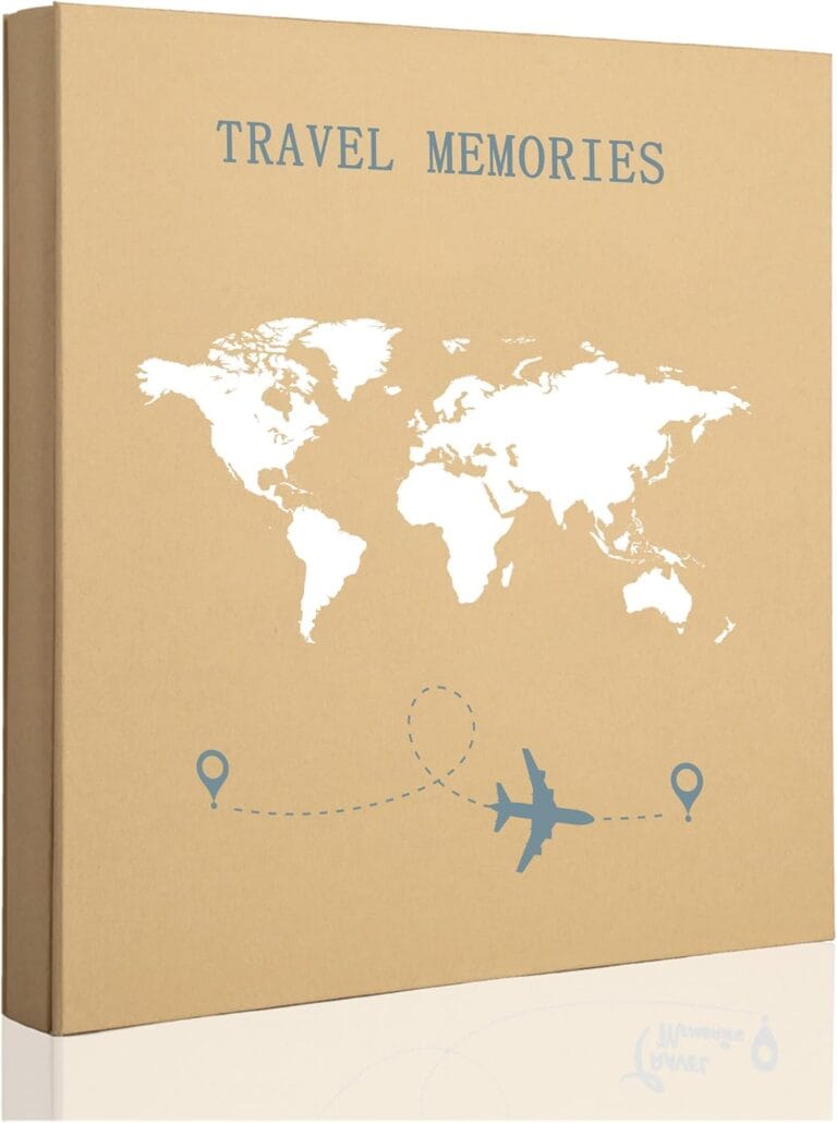 Travel Photo Album 4x6 600 Photos 5 Pictures Per Page, 600 Pockets, Refined Kraft Paper Cover Vacation Photo Album Travel Design World Map Adventure