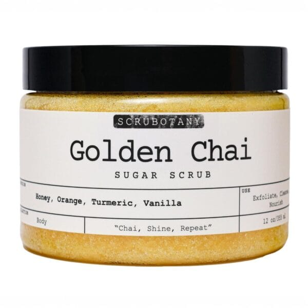 Golden Chai Sugar Scrub  Exfoliating Body Scrub with Honey, Orange, Turmeric, Vanilla  Gentle Exfoliating and Cleansing Impurities, Dead Skin Cells  Suitable for All Skin Types  12 oz