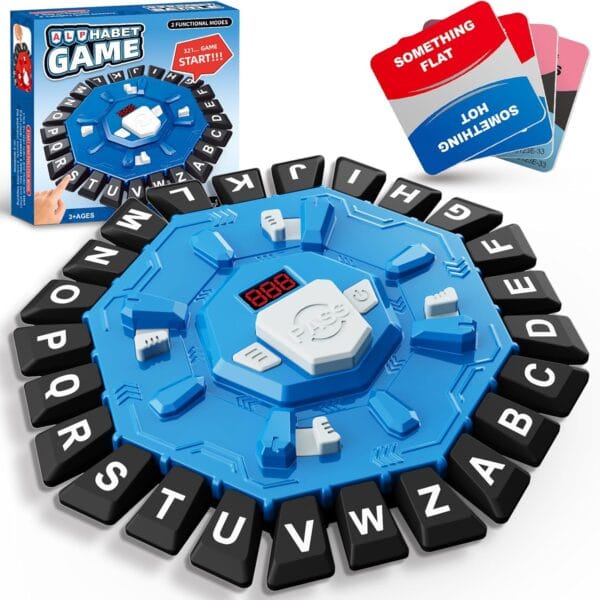 Word Game Family Board Game with Digital Display Timer and 2 Categories Modes Fun Fast-Paced 24-Letter Game for Learning Party Interactive (Blue)