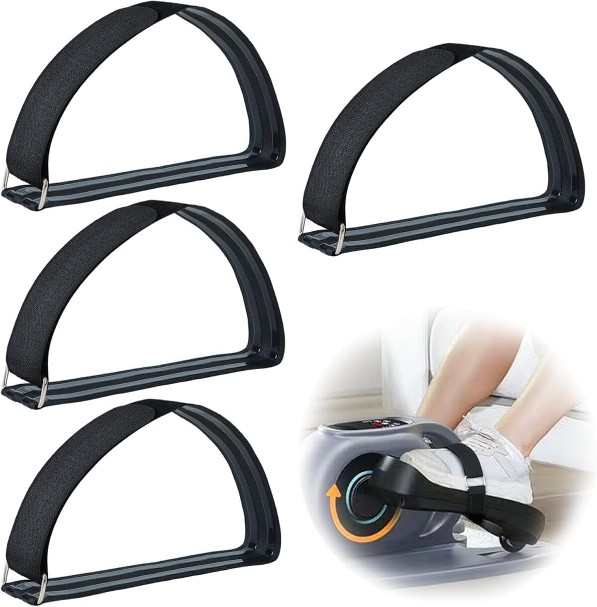 4 Pcs Ellipse Leg Exerciser Pedal StrapsNon-Slip Foot Pedal Straps for Under Desk Elliptical Machine, Foot Pedal Straps for Adults Seniors Fitness Home Sports Accessories
