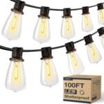 addlon 100FT(50FT*2) LED Outdoor String Lights Waterproof Patio Lights with Shatterproof ST38 Replaceable Bulbs, Dimmable Outside Hanging Light Connectable for Porch, Backyard, 2200K