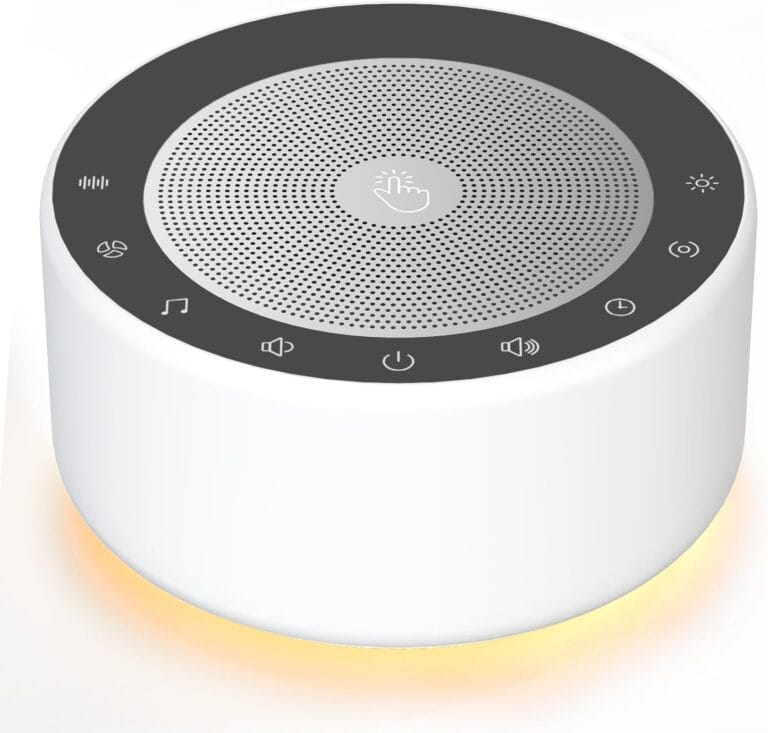 Kipcush White Noise Sound Machine with Nursery Lamp, Mood Lighting, 7 Colour Night Light, 30 Soothing Sounds for Baby/Adult. Timer, Plug in, Memory Function, Touch Control