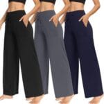 TNNZEET 3 Pack Women's Wide Leg Pants with Pockets - Casual Loose Yoga Trouser Pants Sweatpants Palazzo Lounge Pajama Pants