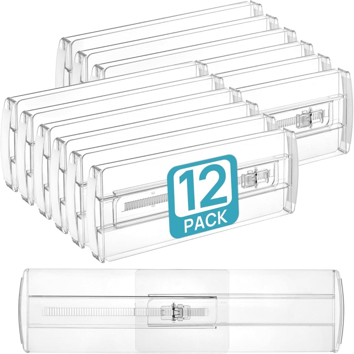 Vtopmart 12 Pack Drawer Dividers for Clothes, Adjustable 4" High Expandable from 10.6"-17" Dresser Drawer Organizer, Clear Plastic Separators for Dresser, Baby Clothing, Cosmetic and Office Storage