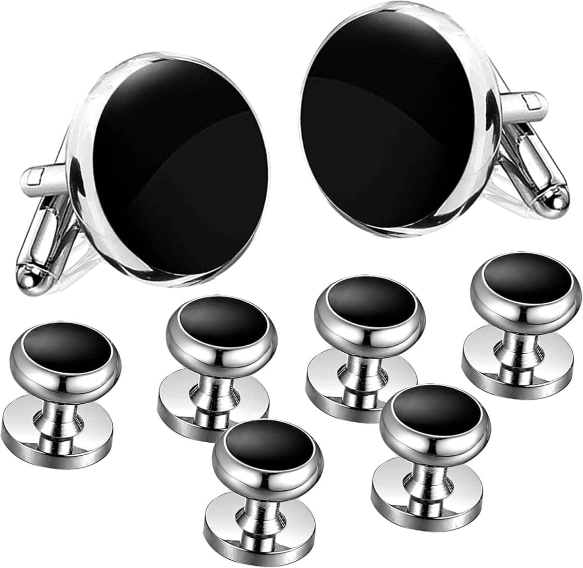 Cufflinks for Men, Tuxedo Studs and Cufflinks Set, Classic Black Gold CuffLinks Luxury Box Gift Ideas for Mens