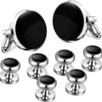 Cufflinks for Men, Tuxedo Studs and Cufflinks Set, Classic Black Gold CuffLinks Luxury Box Gift Ideas for Mens