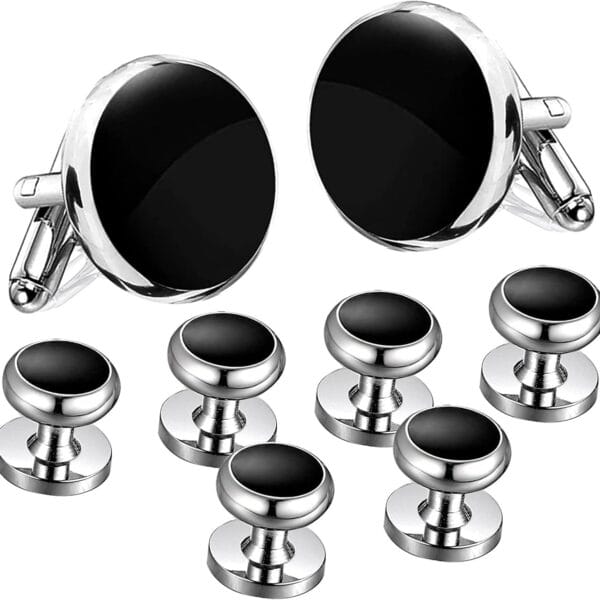 Cufflinks for Men, Tuxedo Studs and Cufflinks Set, Classic Black Gold CuffLinks Luxury Box Gift Ideas for Mens