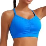 RUNNING GIRL Sports Bra for Women Ruched V Neck - Y Back Spaghetti Thin Strap Wireless Padded Medium Support Yoga Crop Top