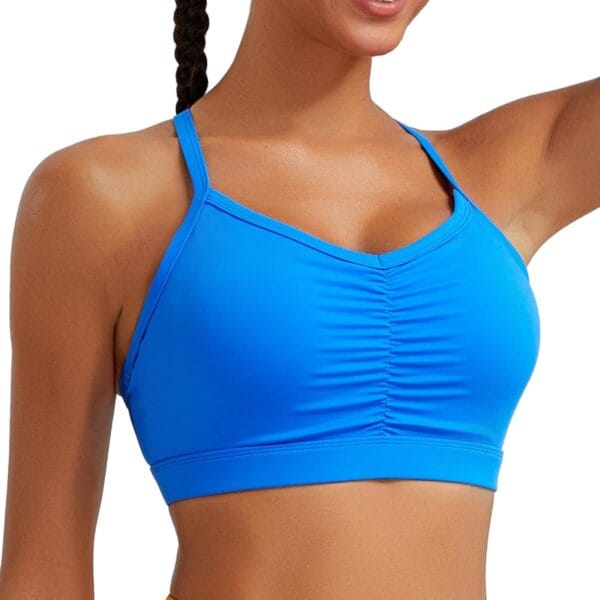 RUNNING GIRL Sports Bra for Women Ruched V Neck - Y Back Spaghetti Thin Strap Wireless Padded Medium Support Yoga Crop Top