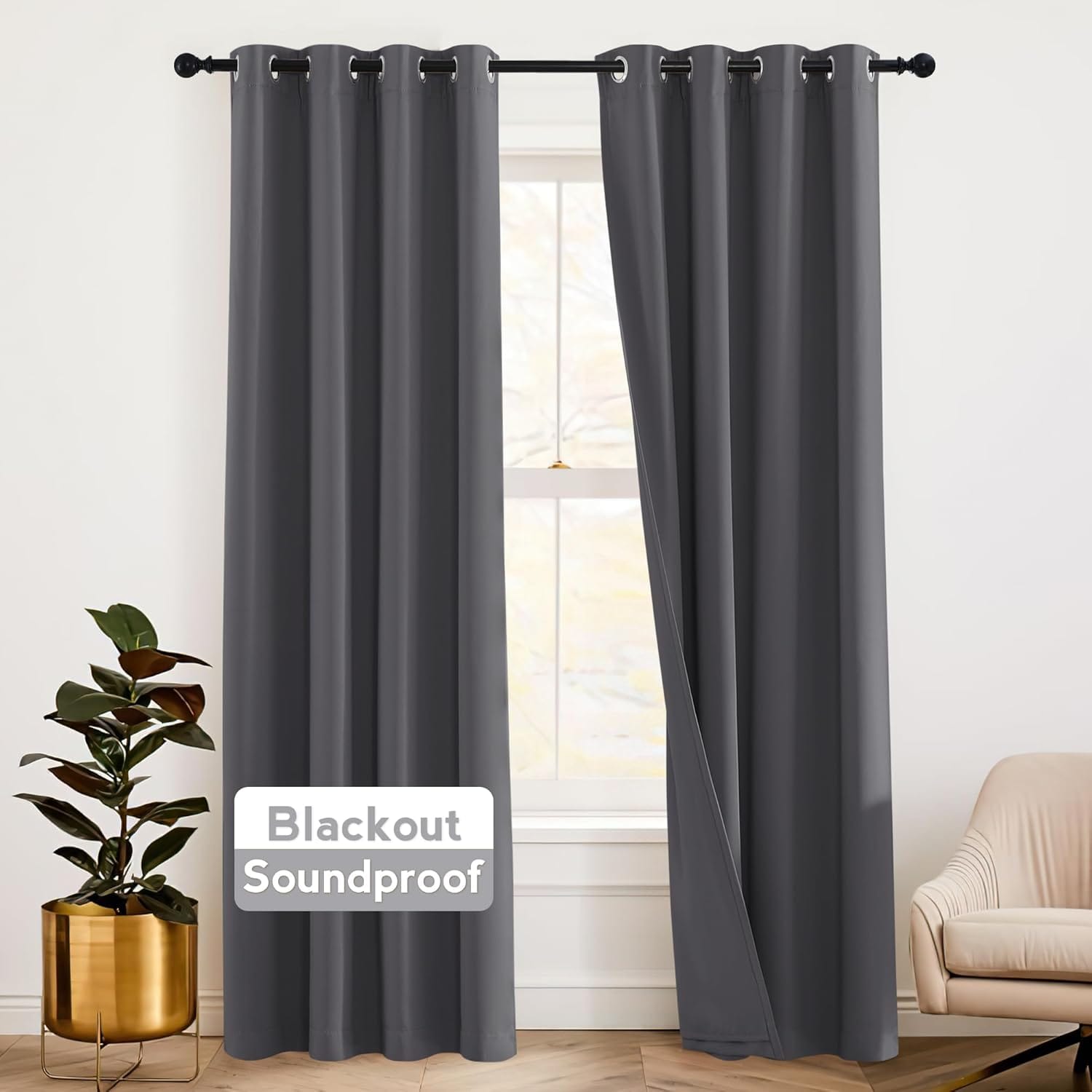 RYB HOME Soundproof Curtains 84 Inches 3 Layers Blackout Curtains Noise Cancelling Thermal Insulted Drapes For Door Window Living Room Nursery Divider Drapes, W 52 X L 84 Inch, Gray, 1 Pair RYB HOME Soundproof Curtains 84 inches - 3 Layers Blackout Curtains Noise Cancelling Thermal Insulted Drapes for Door Window Living Room Nursery Divider Drapes, W 52 x L 84 inch, Gray, 1 Pair