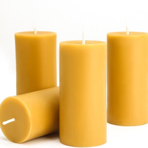 Natural Beeswax Candles 4 Packs, Beeswax Pillar Candles with 140 Hours Burn Time, Organic Emergency Candle Long Burning for Home Room, Smokeless & Dripless, 2x4 inch