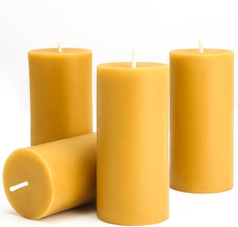 Natural Beeswax Candles 4 Packs, Beeswax Pillar Candles with 140 Hours Burn Time, Organic Emergency Candle Long Burning for Home Room, Smokeless & Dripless, 2x4 inch