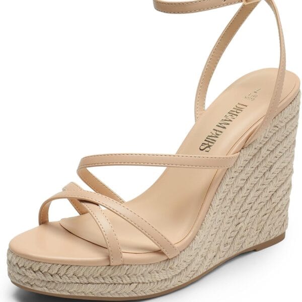 DREAM PAIRS Strappy Espadrille Platform Wedge Sandals for Women Dressy Summer, Comfortable Open Toe Sandals with Cushioned Insole and Ankle Strap Buckle