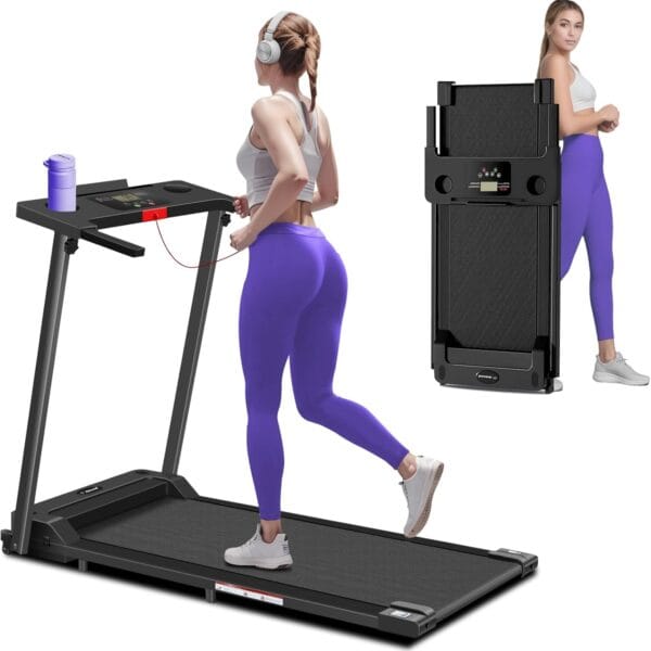 Treadmill with Handles, 2025 Upgraded Small Treadmills Home, Portable Electric Treadmills for Home 300 lbs Capacity,Walking Pad Treadmill,Lightweight Folding Foldable Walking Pad with LED Display
