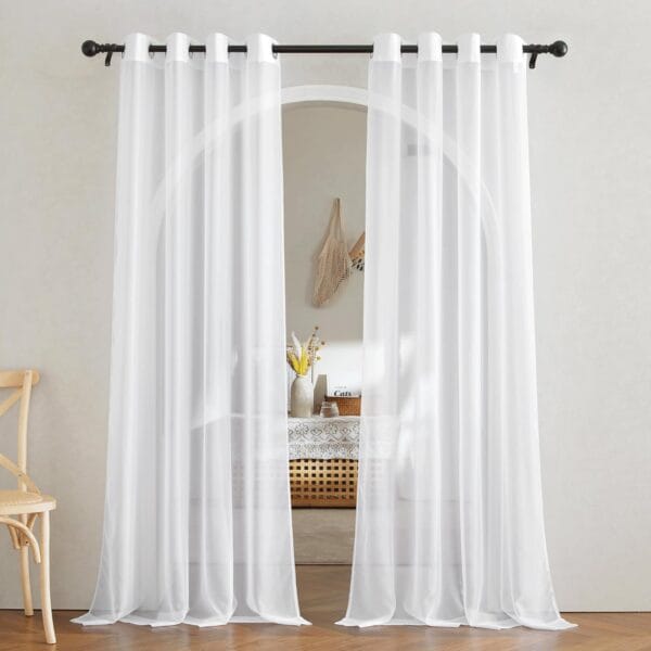 NICETOWN White Sheer Curtains 84 inches Long - Home Decoration Grommet Airy & Lightweight Elegant Window Treatments with Light Filtering for Bedroom/Living Room (2 Panels, W54 x L84)