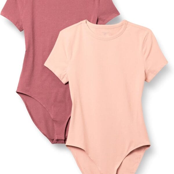 Amazon Essentials Women's Stretch Cotton Jersey Slim-Fit T-Shirt Bodysuit, Pack of 2