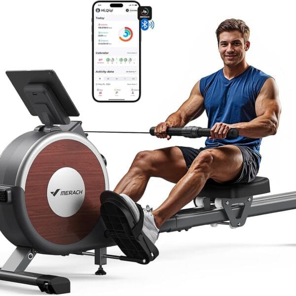 MERACH Rowing Machines for Home, Magnetic Rowing Machine with 16 Levels, Rower Machine of Quiet Resistance, Dual Slide Rail with Max 350lbs Weight Capacity, App Compatible