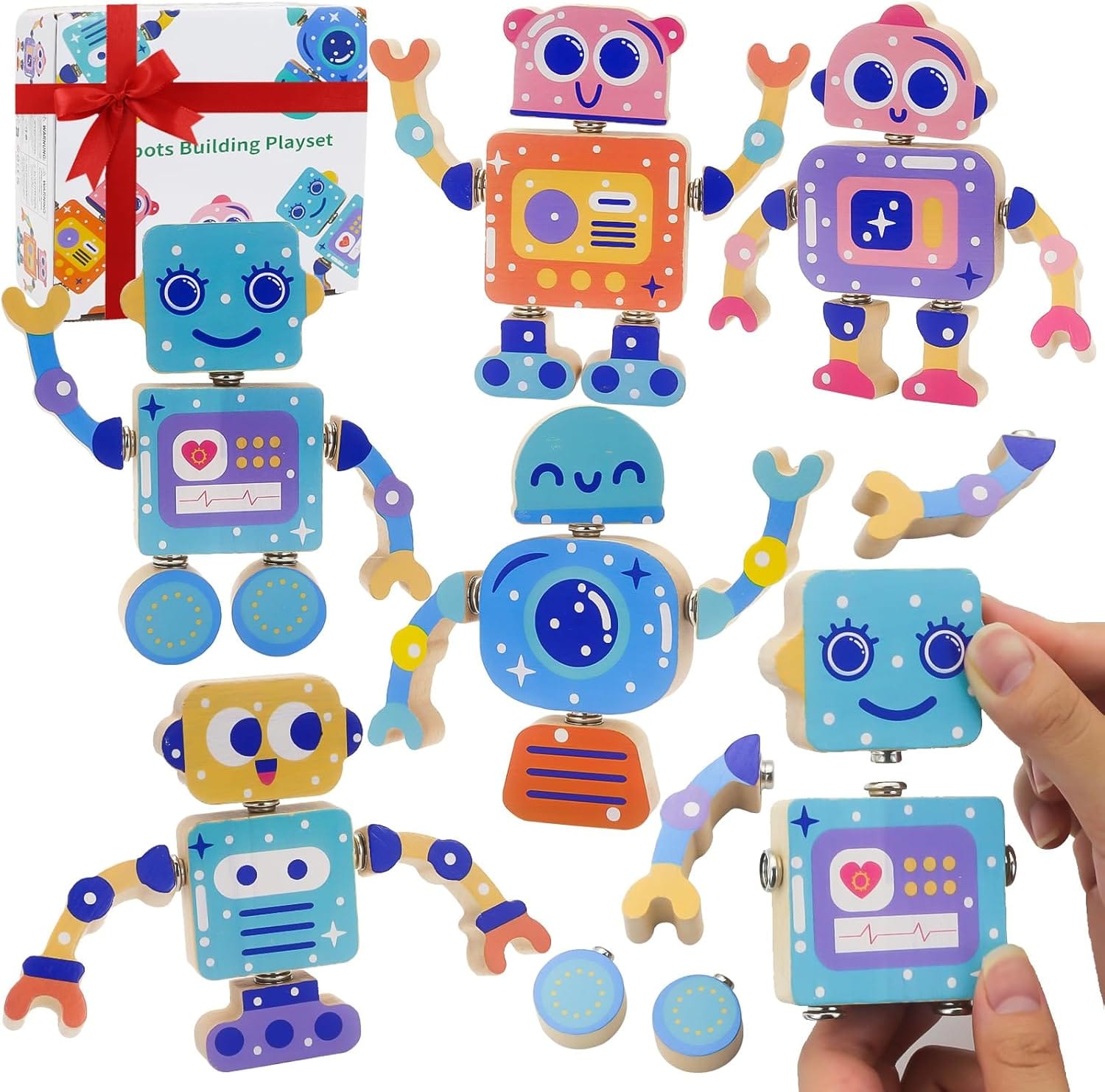 Robots Wooden Snap Together Building Toys 28 Piece STEM Montessori Educational Blocks For Toddlers Ages 36 | Fine Motor Skills Development | Safe, Durable, Creative Robot Toys Gift For Kids Robots Wooden Snap-Together Building Toys 28-Piece STEM Montessori Educational Blocks for Toddlers Ages 36 | Fine Motor Skills Development | Safe, Durable, Creative Robot Toys Gift for Kids