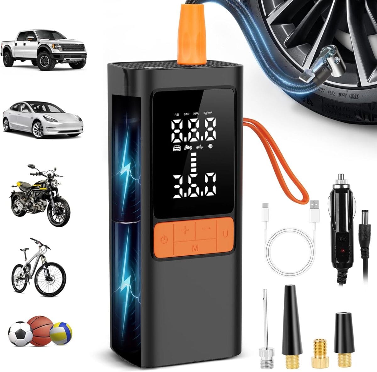 Tire Inflator Portable Air Compressor -150PSI & 10000mAh Portable Air Pump, Accurate Pressure LCD Display, 4X Fast Inflation for Cars, Pickup Truck,Bikes & Motorcycle Tires, Balls, Tire Inflator