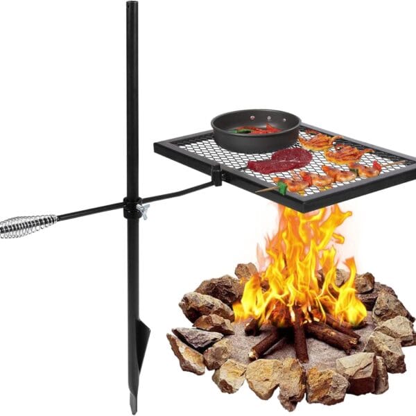 REDCAMP Swivel Campfire Grill Heavy Duty Steel Grate, Over Fire Camp Grill with Carrying Bag for Outdoor Open Flame Cooking