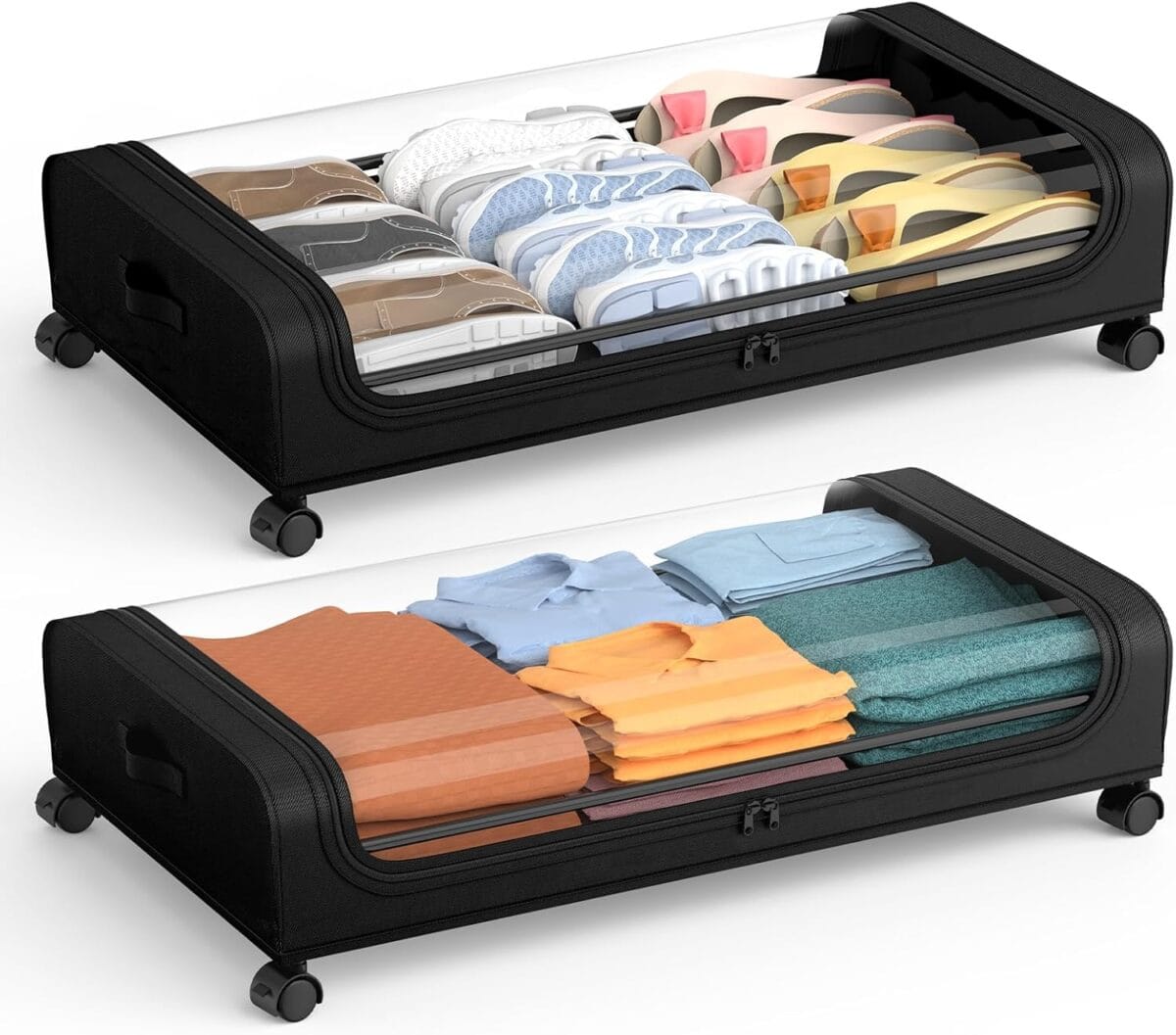 Under Bed Storage with Wheels and Lid, Under Bed Rolling Storage with XXL Large Capacity, Under the Bed Storage for Bedroom Under Bed Storage Containers for Clothes Shoe Blanket Toy Book byAUING,2Pack