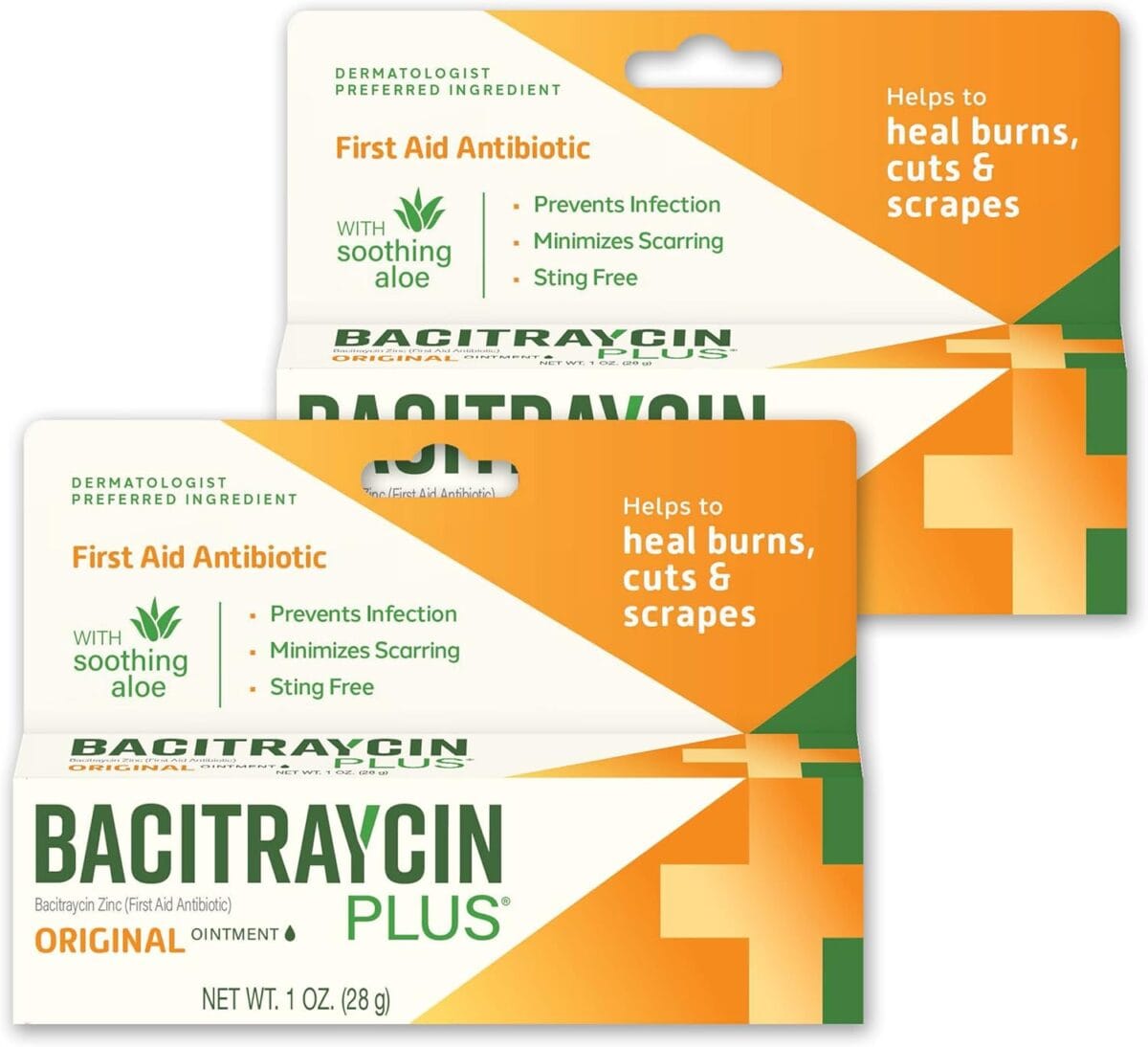 First Aid Antibiotic Wound Healing Ointment for Minor Cuts, Scrapes and Burns, with Bacitracin Zinc and Moisturizing Aloe Vera, Original, 1 oz, 2 Pack