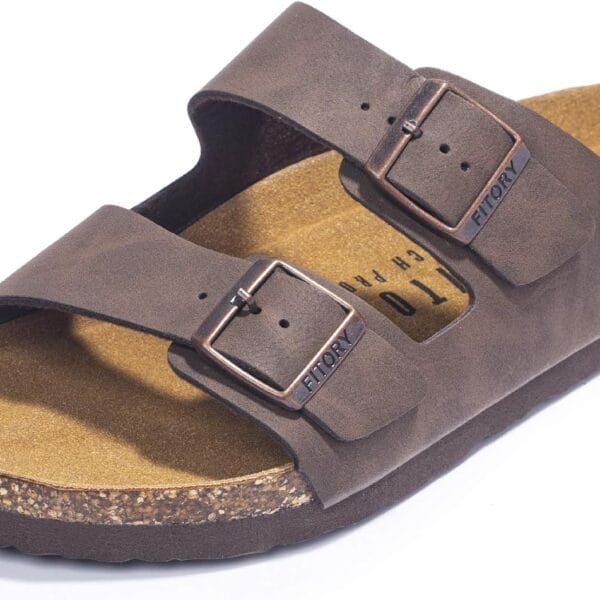 FITORY Mens Sandals, Arch Support Slides with Adjustable Buckle Straps and Cork Footbed Size 7-14.5