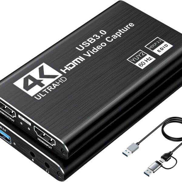 Video Capture Card, Audio Video Capture Card, USB 3.0 Capture Card 4K HDMI Loop-Out, 1080P 60FPS/2K 30FPS Video Game Capture for Streaming Works for PS5/Switch/Camera/PC/OBS(Black)
