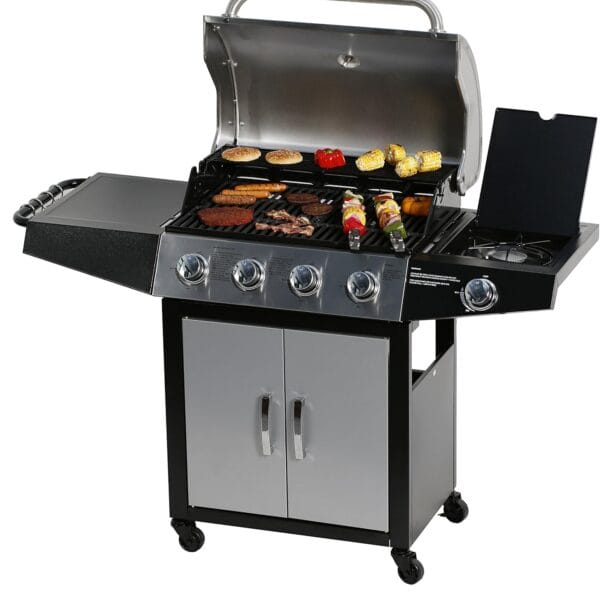 MASTER COOK Gas Grill, BBQ 4-Burner Cabinet Style Grill Propane with Side Burner, Stainless Steel