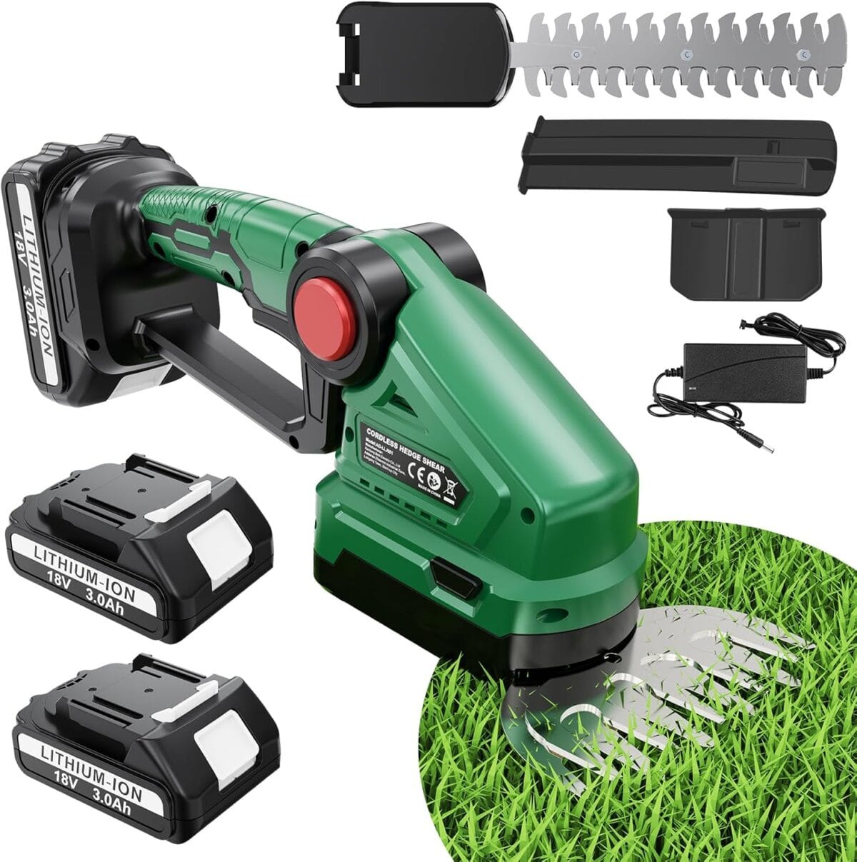 Hedge Trimmer Cordless with Battery and Charger, 2-in-1 Small Electric Hedge Trimmers, Mini Handheld Grass Shears Weed Bush Shrub Trimmer, Rechargeable Yard Garden Tools, 2 Batteries, 18 V, 3.0 Ah