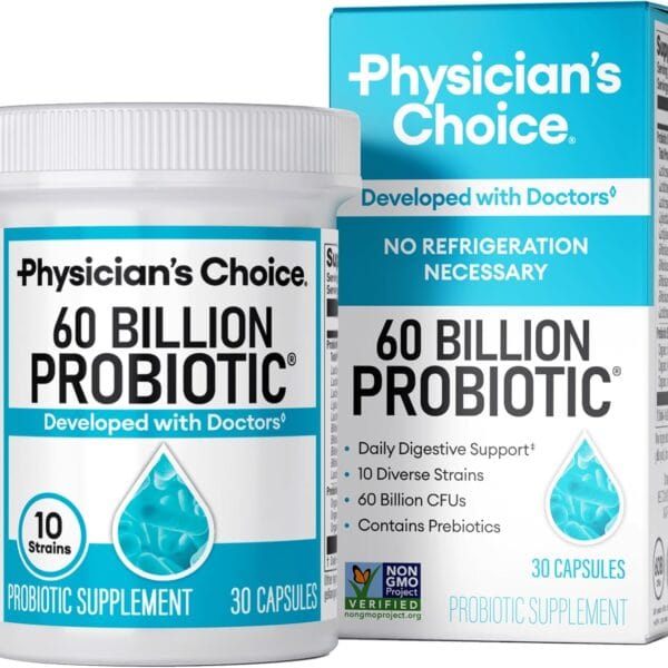 Physician's Choice Probiotics 60 Billion CFU - 10 Strains + Organic Prebiotics - Immune, Digestive & Gut Health - Supports Occasional Constipation, Diarrhea, Gas & Bloating - for Women & Men - 30ct