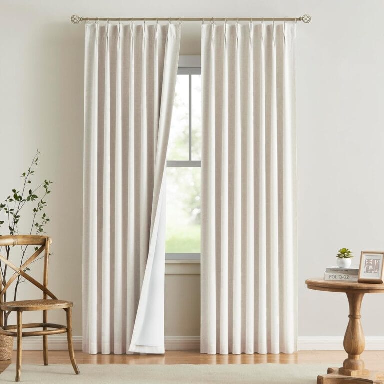 Vision Home Natural Pinch Pleated Full Blackout Curtains Linen Blended Room Darkening Window Curtains 102 inch for Living Room Bedroom Thermal Insulated Pinch Pleat Drapes with Hooks 40" Wx102 Lx2