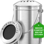Utopia Kitchen Compost Bin for Kitchen Countertop, 1.3 Gallon Compost Bucket for Kitchen with Lid, Includes 1 Spare Charcoal Filter, Home Essentials - (Silver)