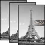 upsimples 24x36 Poster Frame Black 3 Pack, Scratch-Proof Picture Frames 24 x 36 for Photo Gallery - Slide-In Strips, Horizontal or Vertical Wall Mounting