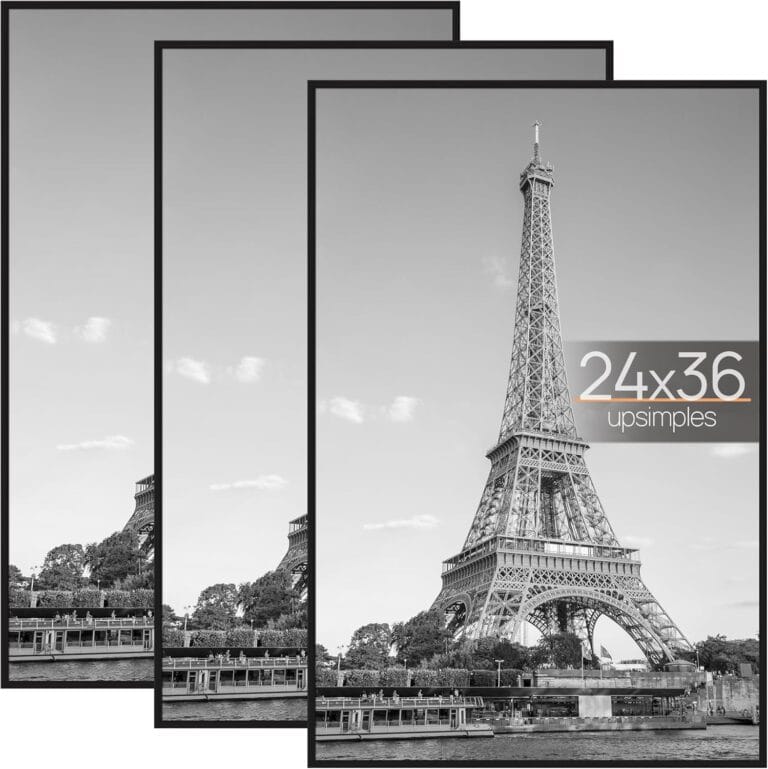 upsimples 24x36 Poster Frame Black 3 Pack, Scratch-Proof Picture Frames 24 x 36 for Photo Gallery - Slide-In Strips, Horizontal or Vertical Wall Mounting
