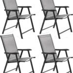 Yaheetech Patio Dining Chairs Set of 4 with Armrests, Outdoor Folding Chairs with Metal Frame and Backrest for Lawn, Garden, Yard and Poolside, Gray