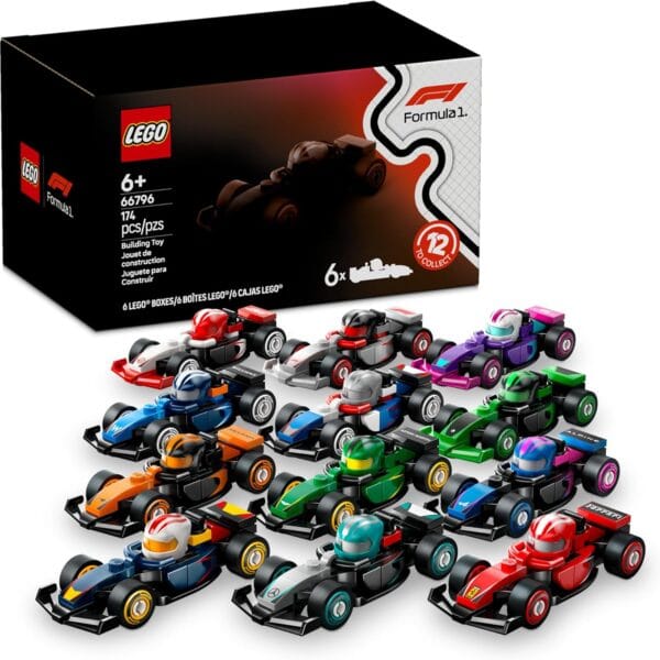 LEGO F1 Collectible Race Cars, 6 Pack - Building Set for Boys & Girls, Ages 6+ - Birthday Party Favor or Gift - Mystery Box W/Surprise F1 Car Toys - Travel Toys for Kids - 66796