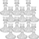 12 Pack Glass Candlestick Holders- Clear Taper Stripe Candle Holders for Candlesticks, 4" H Taper Candle Holders Small Centerpiece for Wedding, Festival, Party & Windowsill Decor