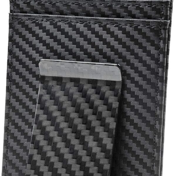Travelambo Money Clip for Men Carbon Fiber Clip Wallet Leather Slim Minimalist Card Holder RFID Blocking (Weaved Black)