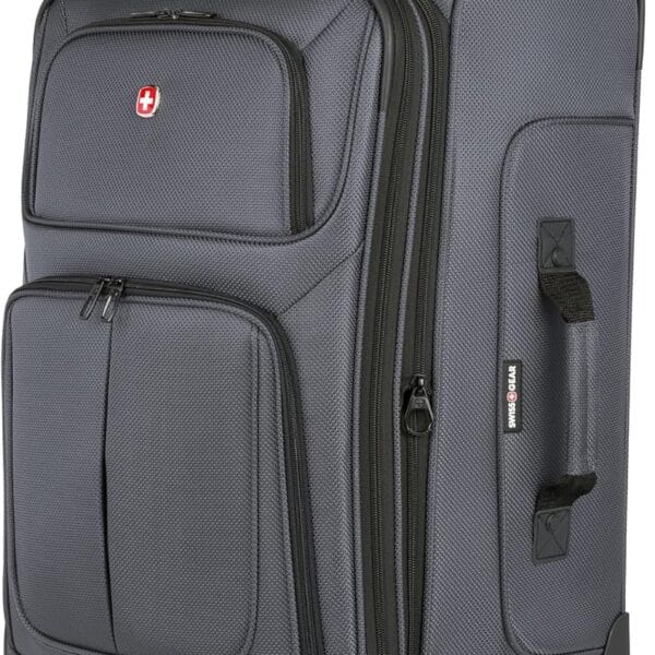 SwissGear Sion Softside Expandable Luggage, Dark Grey, Checked-Medium 25-Inch