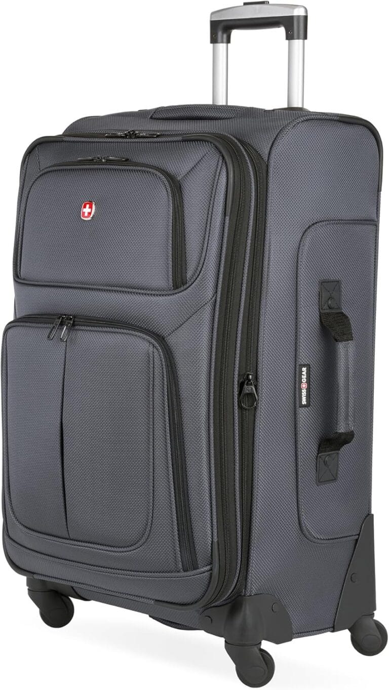 SwissGear Sion Softside Expandable Luggage, Dark Grey, Checked-Medium 25-Inch
